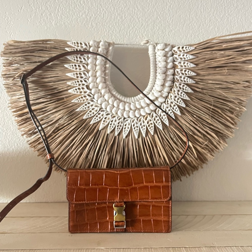STAUD Croc-Embossed Leather Crossbody Bag - Brown
